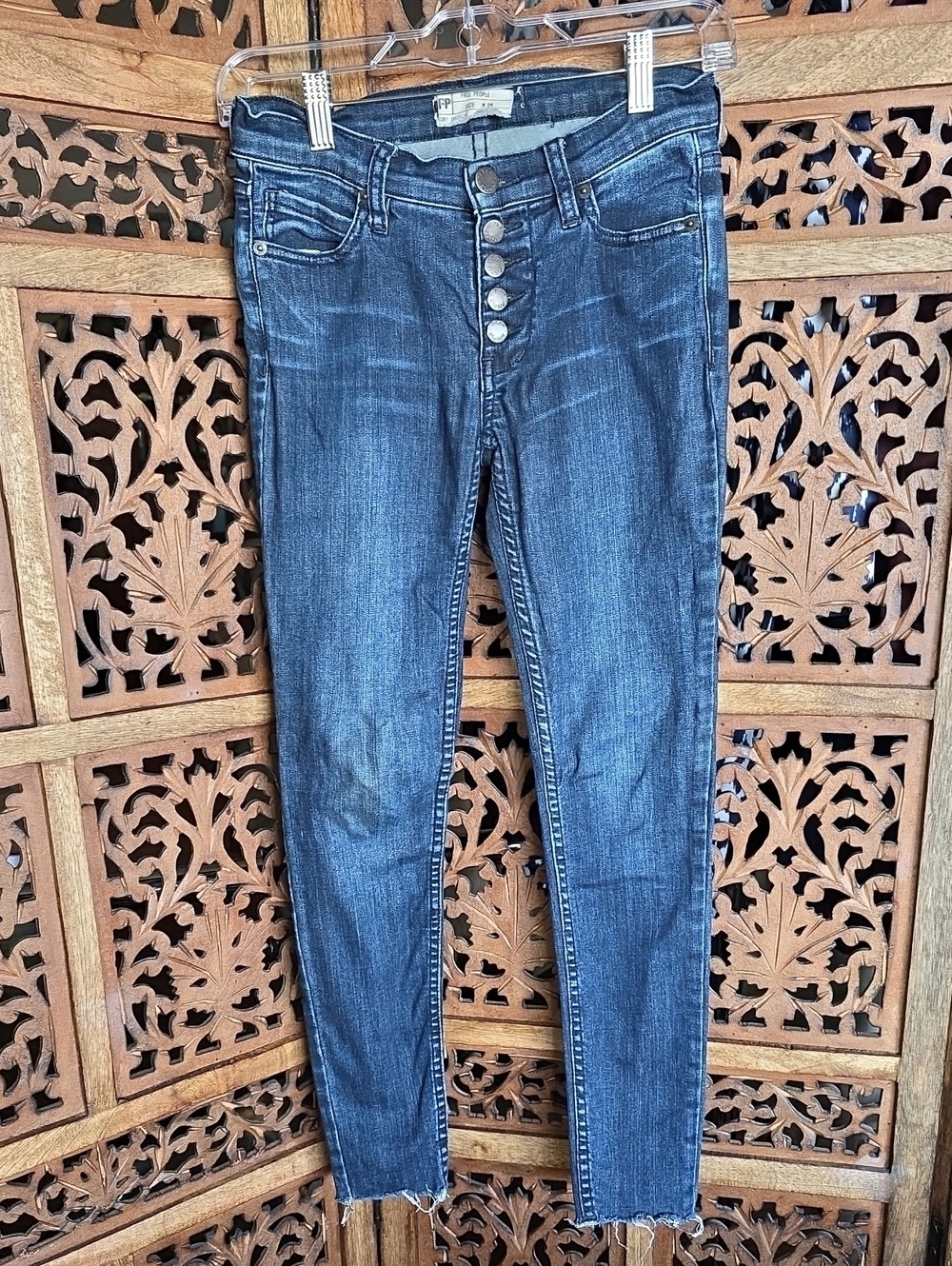 Free People Dark Blue Skinny High-Rise Button-Fly Jeans